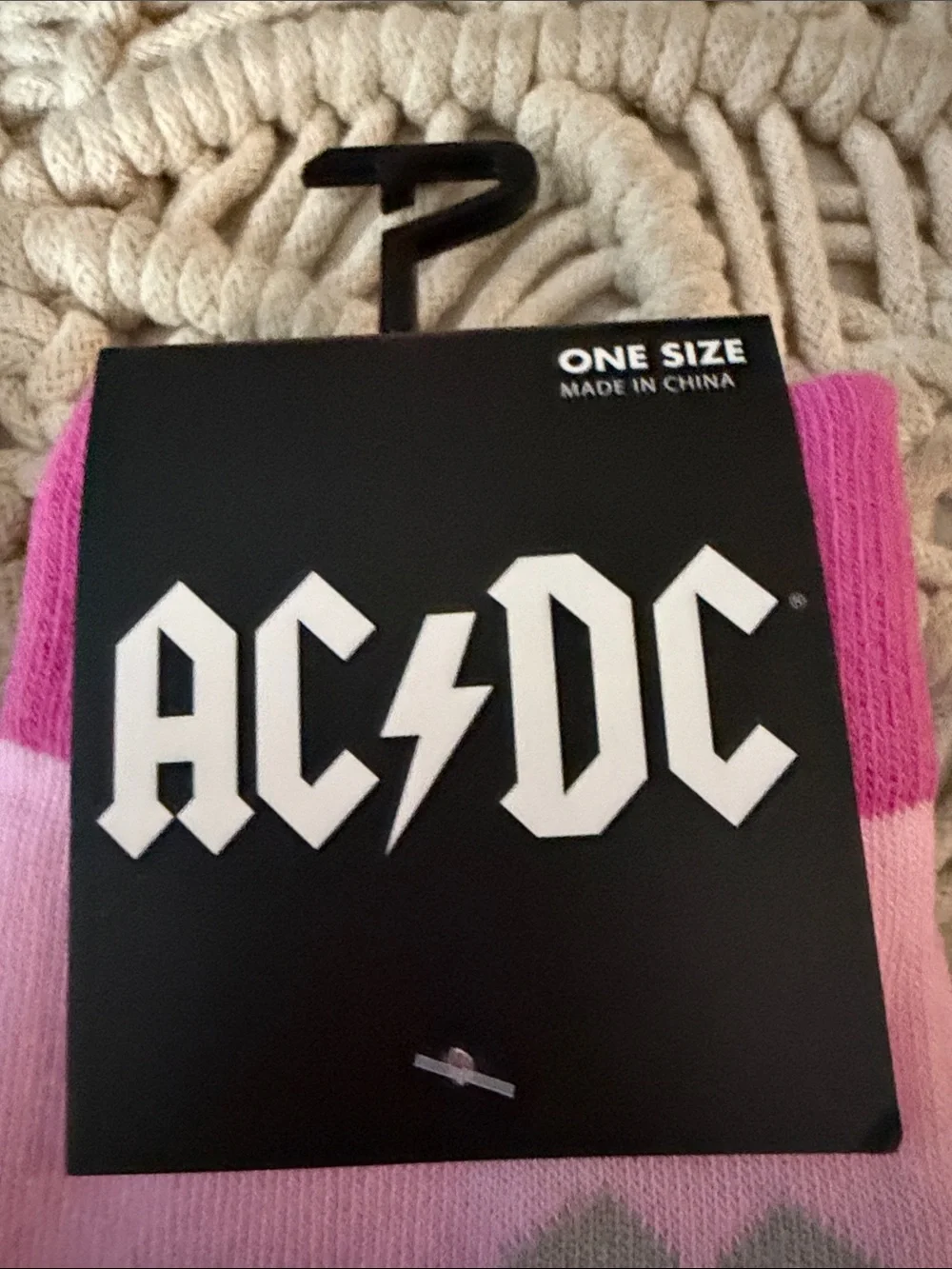 Two-Pack Crew Socks - Green Peace Sign & Pink AC/DC